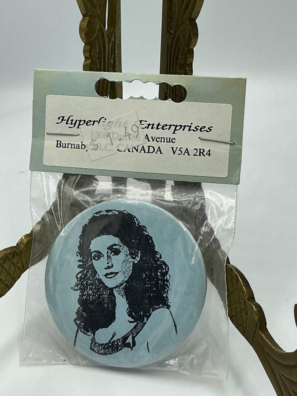 Star Trek Deanna Troi Vintage Blue Portrait Pin Button Hyper Light